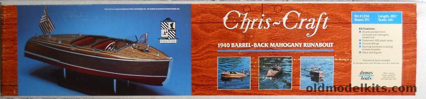 Dumas 1/8 1940 Chris Craft Barrel-Back Mahogany Runabout - 28 1/2 Inch Long Plank-On-Frame Ship for R/C or Display, 1234 plastic model kit